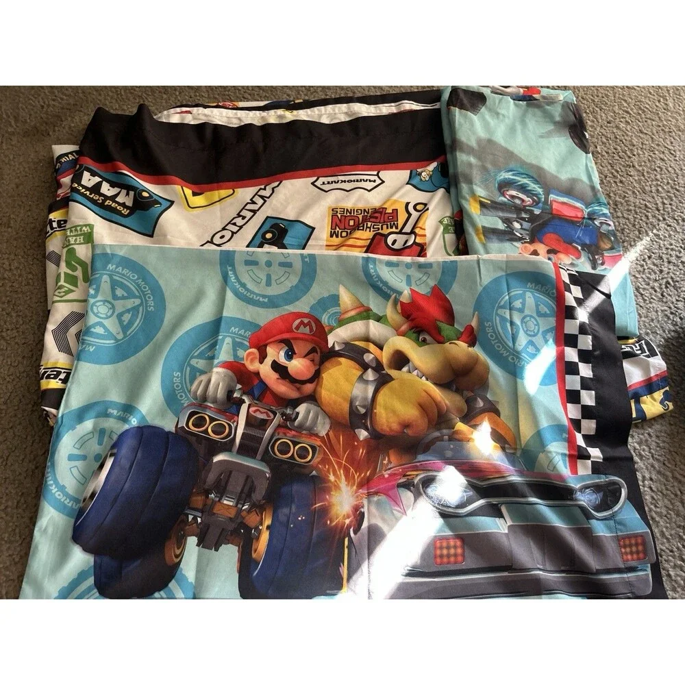 Nintendo Mario Mariokart Bed Sheet Set Flat Sheet,FITTED Sheet & Pillow Case!